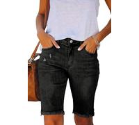 Necooer Damen Sommer Kurze Jeans Elegante Fransen Saum fünf Punkte Mode Einfache Schwarz Jeans(XXL,Schwarz-10)