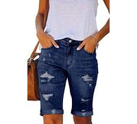 Necooer Jeans Shorts für Damen für Summer Mid Waist Rolled Blue Jean Shorts(M,09-Dunkel Blau)