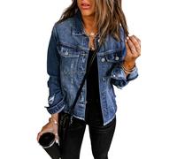 Necooer Langarm Cropped Jeansjacke für Damen, Fransen Jacke im Authentics Stil, Blau