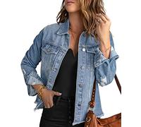 Necooer Langarm-Jeansjacke Kurz Geschnittene Jeansjacke Mit Fransen Für Damen Authentics Jeansjacke Hellblau,L