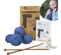 Needle It® - Komplettes Strickset für Anfänger mit Stricknadeln - Strickschal aus Wolle - Geschenkidee (Blau)