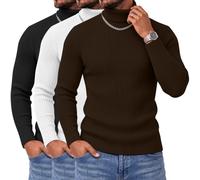 Neer 3er-Pack Herren-Rollkragenpullover | Rippstrickpullover mit Stehkragen, Lässige Pullover, Figurbetonte Funktionsunterwäsche, Basic-Thermo-Unterhemden