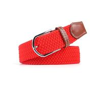 NEFLUM Elastischer, gewebter, lässiger Herren-/Damengürtel mit Dornschließe, erweiterbarer, geflochtener Stretch-Canvas-Gürtel, Rot, 107x3.3cm