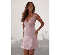 Negligé LASCANA, Damen, Gr. 44/46, N-Gr, lila (mauve), Single Jersey, Obermaterial: 95% Viskose, 5% Elasthan. Spitze: 90% Polyamid, 10% Elasthan, unifarben, figurbetont mini, V-Ausschnitt, Kleider Neg