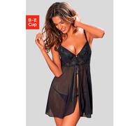 Negligé LASCANA, Damen, Gr. 70, Cup E, schwarz, Spitze, Obermaterial: 60% Polyamid, 35% Polyester, 5% Elasthan, A-Linie, tiefer V-Ausschnitt, Kleider Negligé, mit Push-up und Vorderverschluss, sexy De