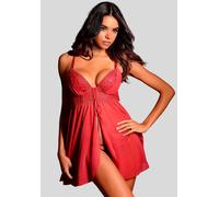 Negligé LASCANA, Damen, Gr. 85, Cup E, rot (kirschrot), Spitze, Obermaterial: 60% Polyamid, 35% Polyester, 5% Elasthan, A-Linie, tiefer V-Ausschnitt, Kleider, mit Push-up und Vorderverschluss, sexy De