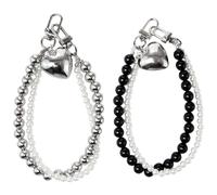 Neikafan 2 Stück Schlüsselanhänger Perlen Schlüsselanhänger Doppelte Kette Y2K-schlüsselanhänger Imitation Pearl Herz Anhänger Taschenanhänger Keychain für Autoschlüssel Taschen Backpack