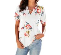 Neineiwu Damen T-Shirt Elegante Oberteile Lässig V-Ausschnitt Lockere Puff-Kurzarm Tunika-Bluse Seidensticker Seidenbluse Elegante Blusen, YH White, XL