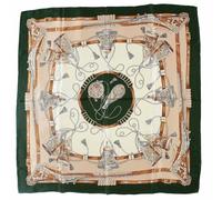 Nella-Mode Hochwertiges SEIDENTUCH in elegantem Design, Farben: Seidenweiss, Champagner, Braun; Zentrum und Rand: Dunkelgrün Tuch aus 100% Seide, 85x85 cm, Handrolliert