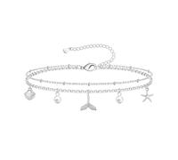 Nelytiya Silber Ozean Fußkettchen Für Damen Wasserdicht Seestern Mermaid Schwanz Fußkett Set Strand Verstellbares Muscheln Fußkettchen
