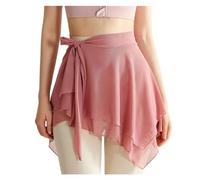 NEMAA Damen Ballettrock Wickelrock Chiffon Mesh Wrap Dance Skirt for Girls Women Ballet Wrap Skirts Asymmetric Dance Skate Over Scarf Skirts Dancewear (Color : Skin red)