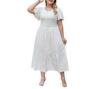 Nemidor Damen-Maxikleid in Übergröße, lässig, Sommer, Rüschenärmel, Blumendruck, Boho, lange Kleider mit Tasche, 44-54, Beigefarbener Druck, 48 Mehr