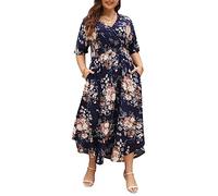 Nemidor Womens Casual Plus Size Summer Maxi Dresses Boho Print Flared Long Dress with Pocket 14-26