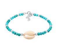 Nenalina Damen-Armband aus 3mm Türkis Perlen mit Kauri Muschel und echten 925 Sterling Silber Kugeln, handgefertigtes Edelstein-Armband für Frauen, Länge 16 cm