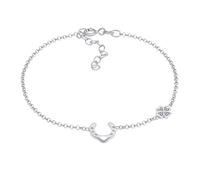 Nenalina Damen Armband Silber mit Kleeblatt (6 mm) und Hufeisen Symbol (10 mm), Armkettchen mit Glücksanhänger aus 925 Sterling Silber, Armbänder Glücksymbol für Frauen Mädchen, Schmuck Geschenk