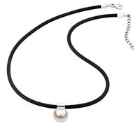 Nenalina Damen Halskette aus Kautschuk schwarz mit Perlen Anhänger, Damen-Kette Kautschukband mit 925 Sterling Silber Verschluss, Länge 42 cm, KAS-344