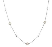 Nenalina Damen Halskette mit Perlen Zirkonia Kristallen aus 925 Sterling Silber, Silberkette mit Muschelkernperlen (6 mm) und funkelnden Zirkonia Elementen, Länge 45 cm