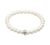 Nenalina Damen Perlenarmband aus Süsswasserperlen (6 mm), Armband mit Charm-Träger aus 925 Sterling Silber, Charm-Armband Silber mit Perlen, Armschmuck für Frauen, Länge 16-19 cm