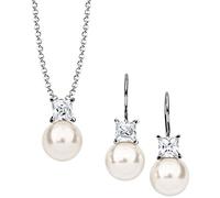 Nenalina Schmuckset Zirkonia Synthetische Perle 925 Silber Silber