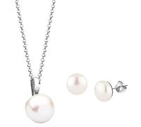 Nenalina Damen Schmuckset mit Süßwasserperlen, Halskette mit Perlen Anhänger und Ohrstecker, Klassische Damen Kette und Ohrring Set für Frauen, Brautschmuck, 925 Sterling Silber, Länge 45cm