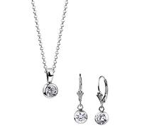 Nenalina Schmuckset Kette Ohrhänger Zirkonia Steine Solitär 925 Silber Silber