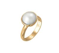 Nenalina Ring Silber 925 Damen Verlobungsring vergoldet Silberring Gold Damenring mit Mabe Perle weiß (10 mm)