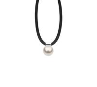 Nenalina Damen Halskette aus Kautschuk schwarz mit Perlen Anhänger, Damen-Kette Kautschukband mit 925 Sterling Silber Verschluss, Länge 42 cm, KAS-344