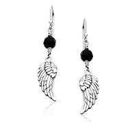 Nenalina Ohrringe Silber 925 Damen Ohrhänger mit Engelsflügel und Onyx Kugeln 6mm schwarz