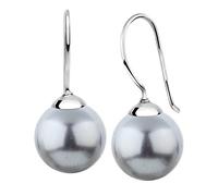 Nenalina Ohrringe Silber 925 Damen Ohrhänger mit Glas Perlen 12 mm Grau