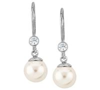 Nenalina Ohrringe Silber 925 Damen Ohrhänger mit Glas Perlen 8 mm und Zirkonia 3 mm in Rund