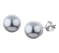 Nenalina Ohrstecker 925 Silber Damen Ohrringe mit Glas Perlen 8 mm Grau für Frauen