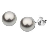 Nenalina Ohrstecker 925 Silber Damen Ohrringe mit Glas Perlen 8 mm Hellgrau für Frauen