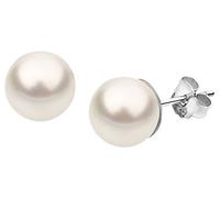Nenalina Ohrstecker 925 Silber Damen Ohrringe mit Glas Perlen 8 mm Weiß