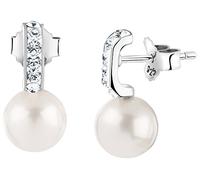 Nenalina Ohrstecker 925 Silber Damen Ohrringe mit Perlen 8 mm und Glas Kristalle weiß