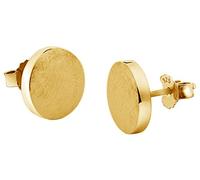 Nenalina Silber Damen-Ohrringe Ohrstecker vergoldet flach rund gebürstet 8 mm für Frauen und Mädchen, 925 Sterling Silber, Ohrstecker für Damen, Kreis Ohrstecker gold, 324403-500