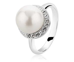 Nenalina Ring Silber 925 Damen Silberring Damenring mit 10 mm Muschelkern Perle und Glas Kristallen
