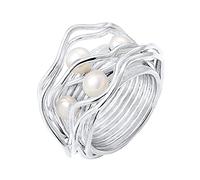 Nenalina, Ring Verknotet Gewoben Süßwasserperlen 925 Silber in silber, Schmuck für Damen Gr. 60 mm