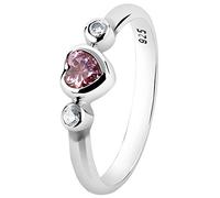 Nenalina Damen Ring Silberring besetzt mit 4,5 mm Cubic Zirkonia Herz in rosa und 2 mm Cubic Zirkonia in weiß, handgearbeitet aus 925 Sterling Silber, 212255-019 Gr.58