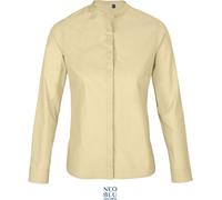 NEOBLU Damen Popeline Bluse mit Maokragen langarm Bart Women beige S