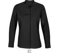 NEOBLU Damen Popeline Bluse mit Maokragen langarm Bart Women deep black XL