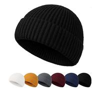 NEOLA Beanie-Mütze für Herren - Angler-Beanie, Trawler, Strickmütze mit Bündchen, Wintermütze, Scheitelkappe, Geschenk für Herren, Schwarz , M/L