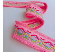 Neon-Borte aus Jacquard, gewebte Borte mit doppelseitigem Fransen, modischer Rand, Meterware 4,5 cm rose