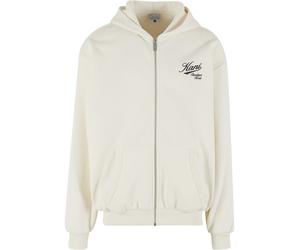 Neopren-Hoodie KARL KANI "Karl Kani Cursive Varsity Oversized Zip Hoodie", Herren, Gr. XS, weiß (sanftes weiß), 65% Baumwolle, 35% Polyester, mehrfarbig, oversize, ohne Ausschnitt, Pullover (42709333-