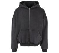 Neopren-Hoodie URBAN CLASSICS "Urban Classics Herren Heavy Stone Washed 90's Zip Hoodie", Herren, Gr. XL, schwarz, 70% Baumwolle, 30% Polyester, unifarben, oversize, ohne Ausschnitt, Pullover (1492594