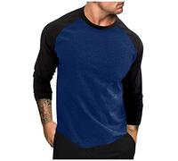 Neopren Shirt Herren Herren Hemd Bügelfrei Herren T Shirt Rundhals Farbblock Raglanärmel Untershirt Langarm Relaxed Fit Laufshirt Fitted Sport Shirt Tshirt Männer (Marine, XL)