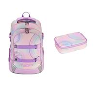 neoxx Schulrucksack Set ACTIVE Pro & DUNK Schlamperbox Candy Party - Schulrucksack ab Klasse 5 mit 26 L Volumen, Organizer, Geheimfach & großem Federmäppchen mit 26 Stifteschlaufen