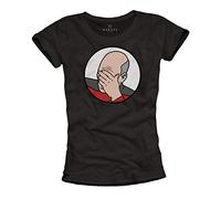 Nerd Shirt für Damen - Captain Picard - Lustiges T-Shirt für Frauen mit Aufdruck Schwarz Mädchen Logo Motiv Druck Print Größe L