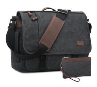 Nerlion Messenger-Tasche für Herren, 43,2 - 43,9 cm (17 - 17,3 Zoll), Leinen, wasserabweisend, Computertasche, Schultertasche, Aktentasche, Büchertasche für College, Dunkelgrau