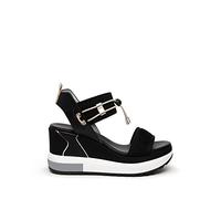 Nero Giardini Keilsandalette E307753D Leder/Textil Schwarz/Gold Damen Größe 39