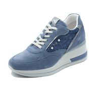 Nero Giardini E615230D Velour Lurex Avio Elegante Sneakers für Damen aus Nubukleder mit hohem Keilabsatz, Avio, 36 EU